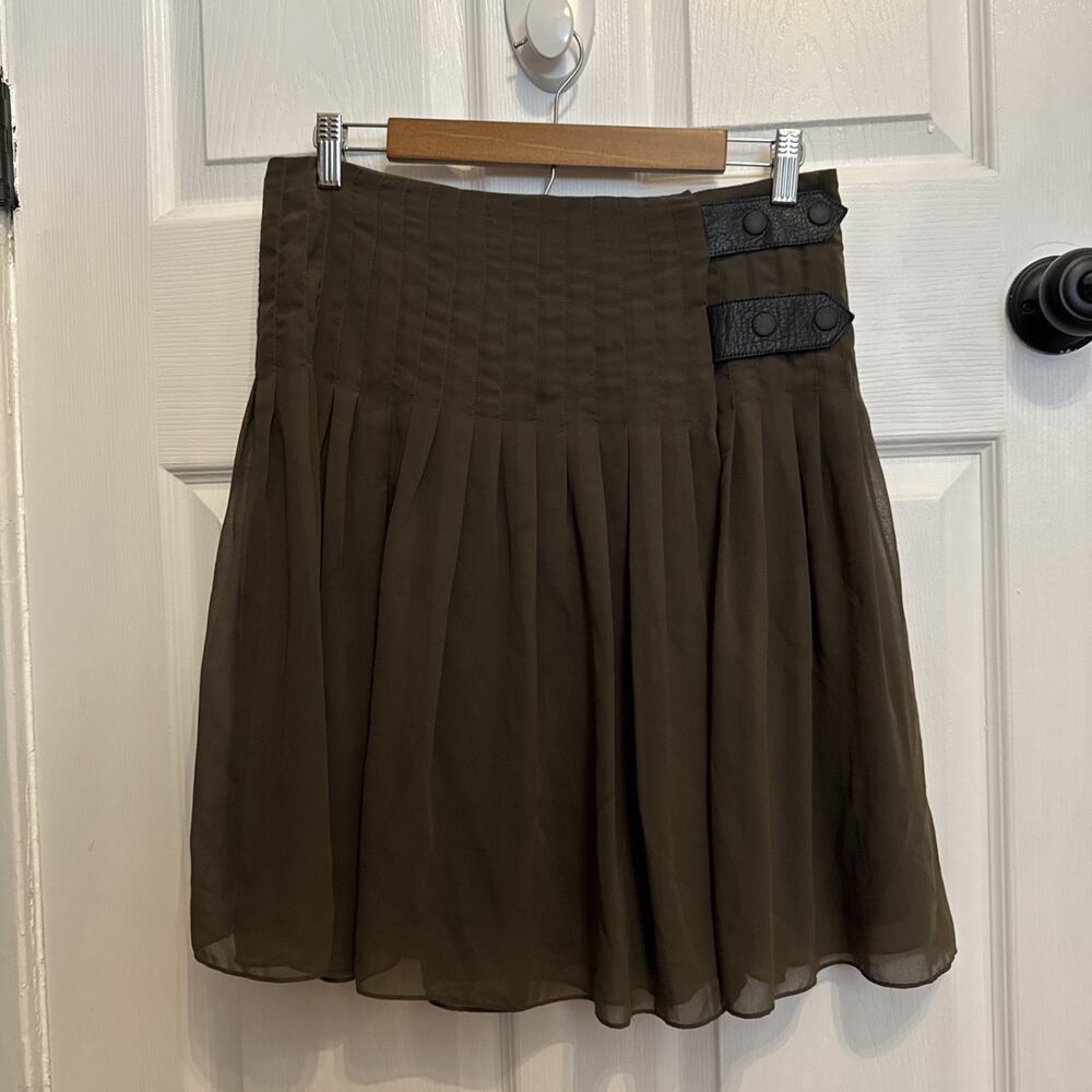 Rag & Bone Women’s Green Pleated Leather Buckle Skirt Size 6 *Flaws* - Picture 13 of 14